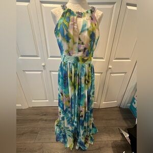 Eliza J water color chiffon halter maxi dress size 8